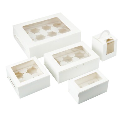 Weiße Cupcake Boxen für 1, 2, 4, 6, 12 & 24 Cup Cakes herausnehmbare Einsätze