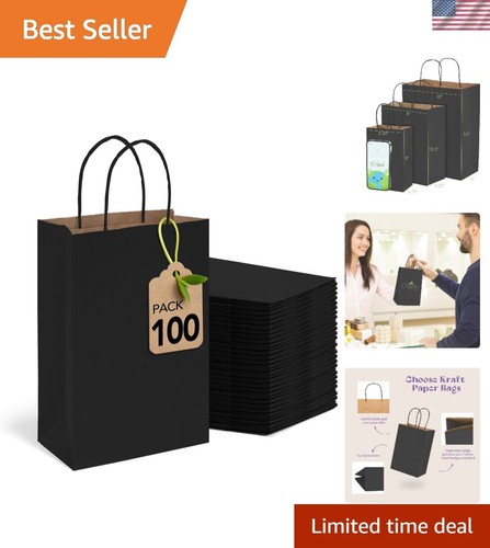 Black Gift Bags 5.25x3.75x8 Inch Small Kraft Paper Bags with Handles Bulk,100...