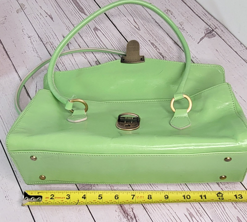 Harrison J Vtg Purse Lime Green Brass Latch Shoulder Bag Statement - Picture 8 of 16