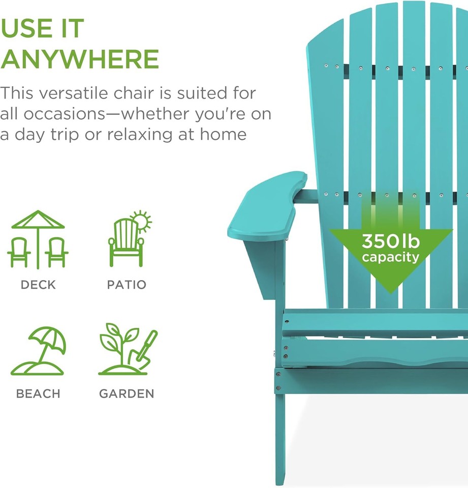 Folding Adirondack Chair Outdoor Wooden Accent Furniture Fire Pit