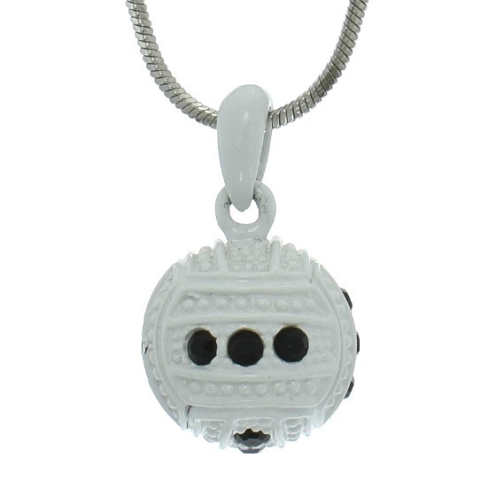 Swarovski Crystal Black White Enamel 3D Volleyball Necklace