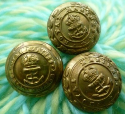 Royal Marine Uniform Buttons KC Brass Firmin & Etc 3 pcs ANTIQUE Org