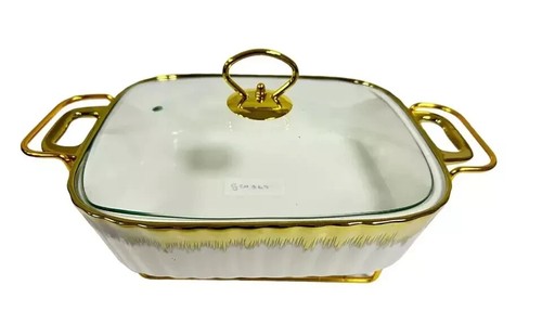 Calentador rectangular de alimentos de cerámica de lujo de 13"" con soporte, bodas - Imagen 3 de 4