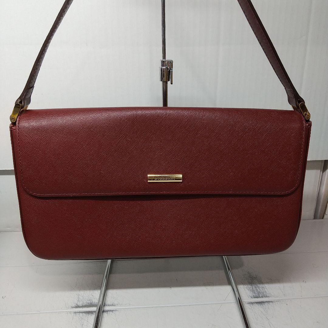 Burberry Shoulder Bag Nova Check Leather Bordeaux Authentic F1205342
