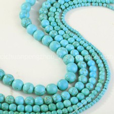 Natural 4mm-20mm Blue Turquoise Gemstone Round Loose Beads 15'' Strand