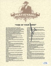 Matisyahu Signed Autograph Time of Your Song Lyric Sheet Rapper Hip Hop ACOA COA