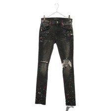 AMIRI RN150712 Crush Paint Skinny Denim Pants Painted Damaged Black Used