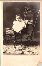 Baby In Vintage Baby Carriage c1900s Vintage Real Photo Postcard