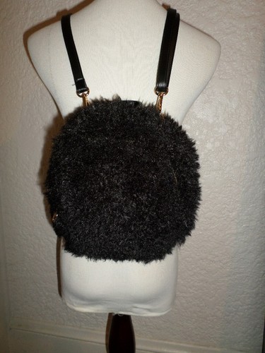 BLACK FAUX FURRY MINI BACKPACK NWT - Picture 1 of 3