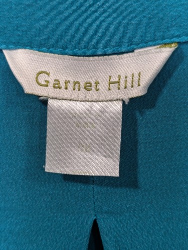 Garnet Hill Silk Blouse Womens 8 Scarf Neck Open Popover Collared Teal - Picture 3 of 15