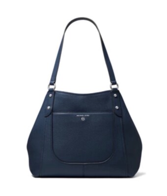 Michael Kors Leather Shoulder Bag Molly Pebble Navy Blue NWT