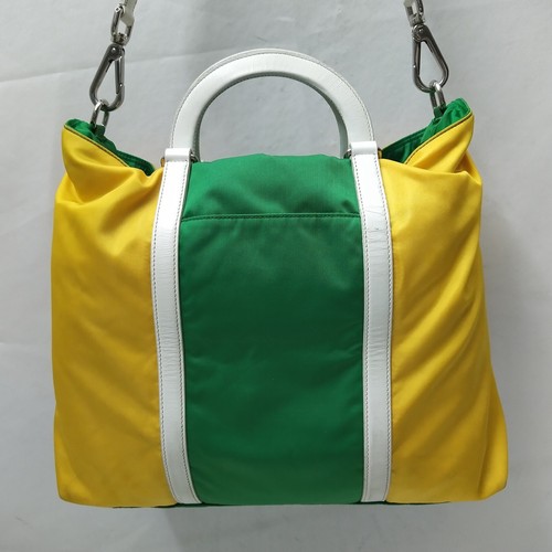 PRADA Two-Way Yellow Green Nylon Top Handle Zipper Satchel Crossbody Bag - 第 3/24 張圖片
