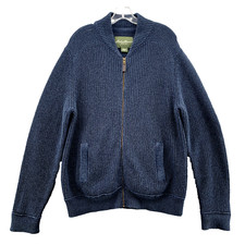 Eddie Bauer Sweater Men Large Navy Fisherman Grandpa Chunky Cable Knit Academia