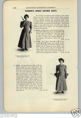 1906 PAPER AD Women's Khaki Hunting Outing Suits Clothing Clothes Norfolk Jacket