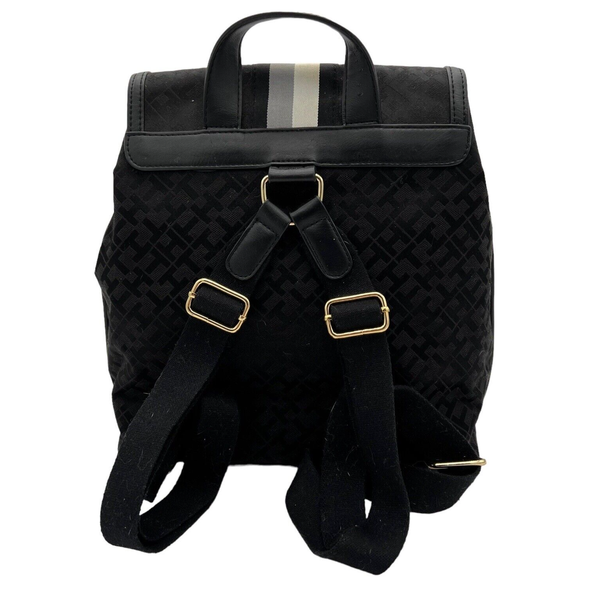 Tommy Hilfiger Women\'s Black Monogram Jacquard Mini Backpack Gold Logo Stripe Buy Tommy Hilfiger Brand Stripe Latam Corporate Backpack  main image 2