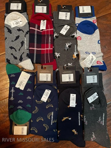 Banana Republic Mens Soft Stretch Socks, One Size Fits 8-12, Graphic Choices-NEW