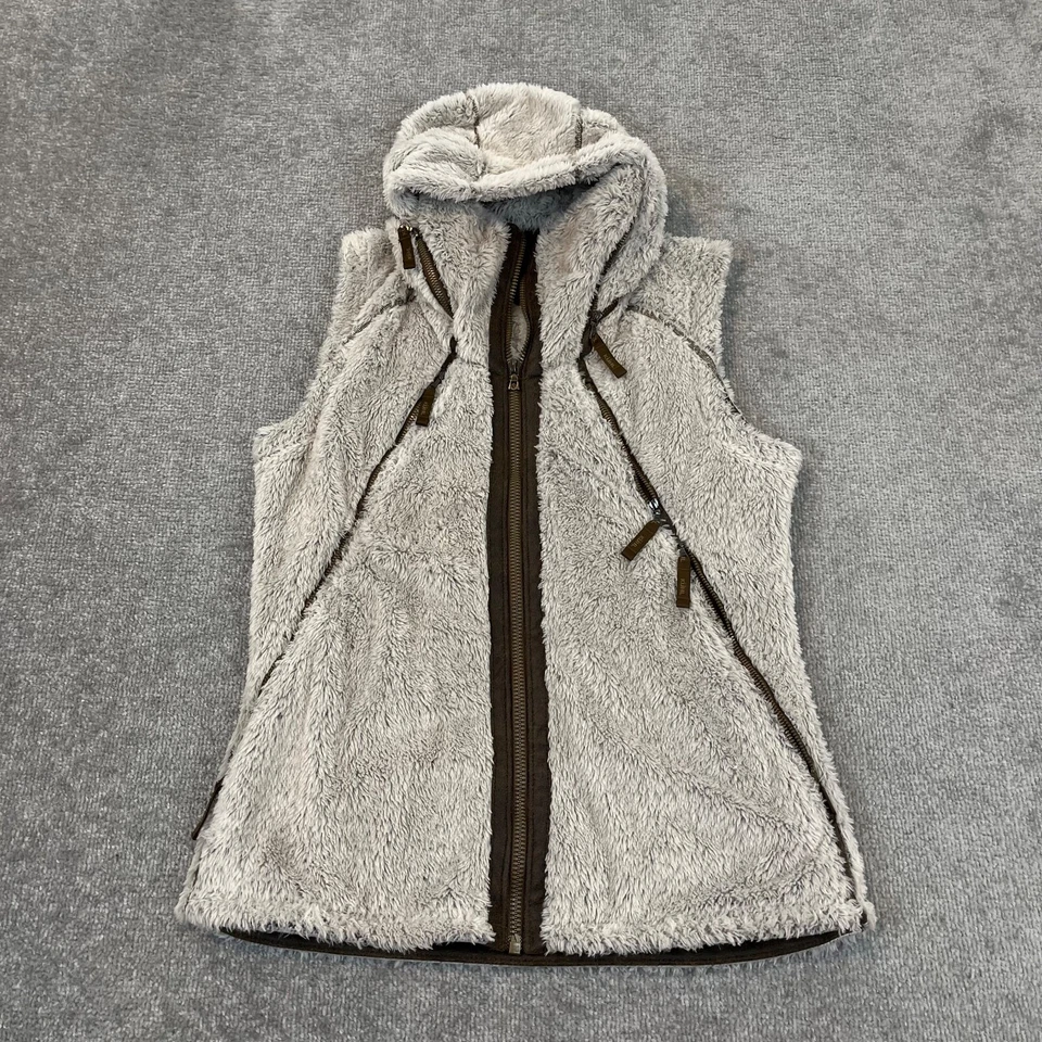 Chaleco KUHL Mujer Mediano Blanco Difuso Polar Vuelo Cremallera Completa Chaqueta con Capucha Senderismo