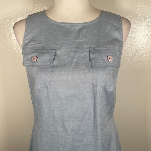 Petite Sophisticate Sheath Dress Womens Size 4 Blue Linen Sleeveless Back Zip - Picture 3 of 17