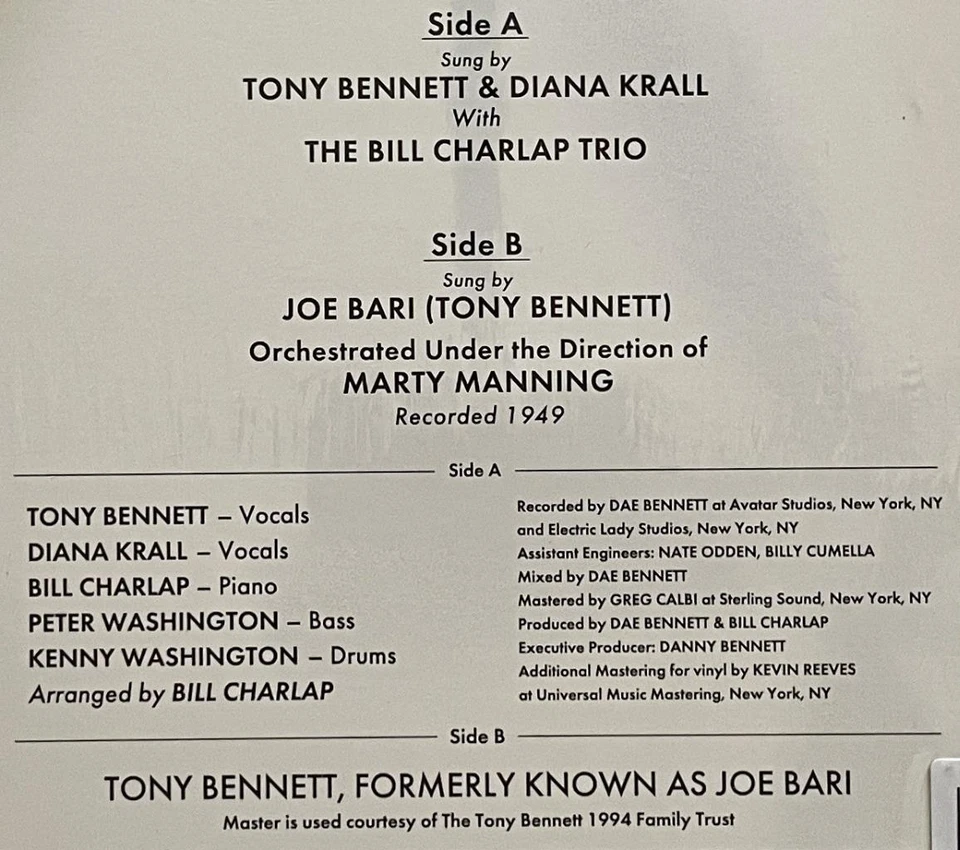 Tony Bennett & Diana Krall with The Bill Charlap Trio Fascinating Rhythm 10" RSD - Image 3 of 3