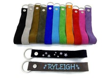 Personalized Suede Keychain Wristlet Genuine Leather Custom Keyring Key Chain