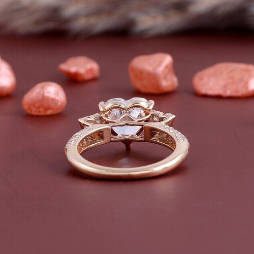 2Ct Heart Cut Simulated Moissanite Woman's Engagement Ring 14K Rose Gold Finish. - Picture 4 of 5