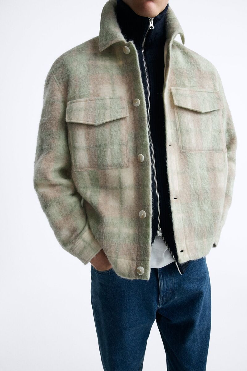 New Zara Textured Plaid Jacket Wool Blend M 5931/400 Mint New Zara Textured Plaid Jacket Wool Blend M 5931/400 Mint