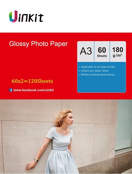 120sheets A3 High Glossy  Photo Paper 180Gsm For Inkjet Paper Printing Uinkit
