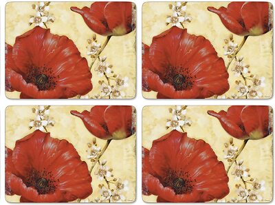 Pimpernel Poppy de Villeneuve Cork-Backed Placemats, Set of 4, 15.7 X 11.7''