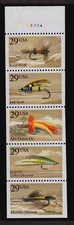 1991 Fishing Flies 5 different 29c folded MNH pane Sc 2549a plate number A32224
