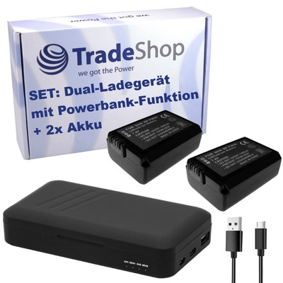 Set: 2x Akku 1,3Ah + USB-C USB-A Lader Powerbank für Sony Alpha NEX-5C NEX-5D