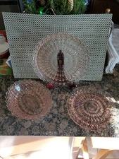 PINK DEPRESSION JEANNETTE GLASS DISH 3 Piece Set VINTAGE
