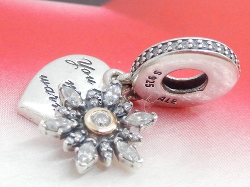 Pandora Sterling Silver and 14K Gold Snowflake Heart Dangle 792012CZ - Picture 1 of 11
