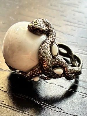 FABULOUS Goth Biker Giant Sterling Silver Snake HOWLITE Ring Unisex SZ 7 FULL - Image 1 of 4
