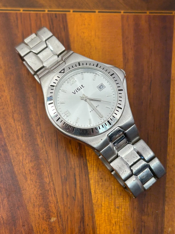 Часы мужские Azzaro Visit серебристые дата дайверский стиль 40 мм - новый аккумулятор - Изображение 2 из 4