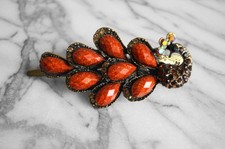 Vintage Style Brown Tone Rhinestone Peacock Barrette Hair Clip Brown Tone