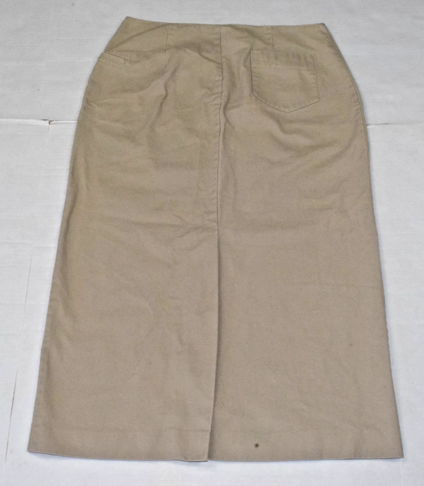 Falda Forenza Vintage Talla 16 Años 80 Caqui Algodón Media Pantorrilla Lápiz Hecha en EE. UU. Foto 2 de 4