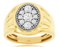 ESTATE .75CT DIAMOND 14KT YELLOW GOLD 3D ROUND CLUSTER OVAL FILIGREE MENS RING