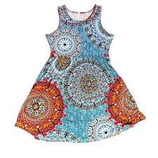 Longyuan Mandala Print Casual Sleeveless Dress Sun Dress Bohemian Size L