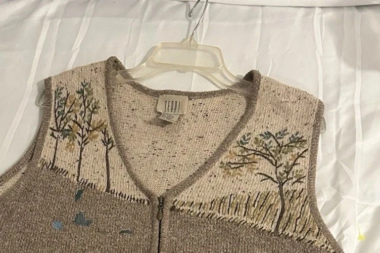 Chaleco Teddi Vintage Para Mujer Grande Bordado Tejido Escena Naturaleza Cremallera Frontal 2XL Foto 4 de 4