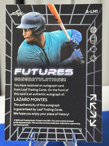 2024 LEAF FUTURES LAZARO MONTES AUTO 04/10 Blue ink Mariners - Picture 2 of 2