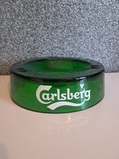 Carlsberg Vintage Green Glass large Ash Tray 90s Retro used alcohol memorabilia