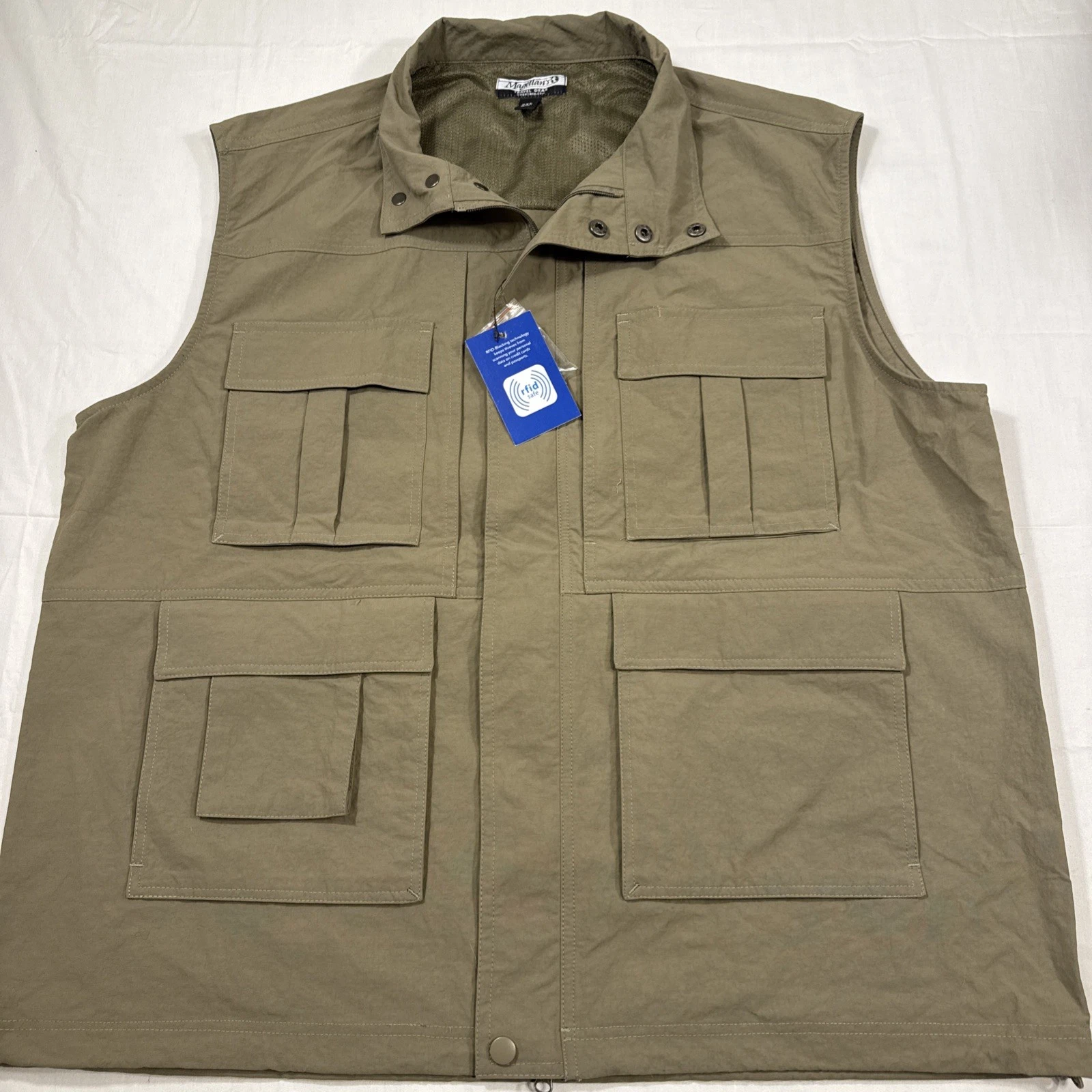 VEST TRAVEL UTILITY Mens LARGE Navy Magellan's Multi Pockets RFID