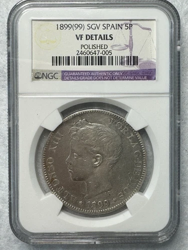 1899 SVG Spain 5 Pesetas- NGC VF Details