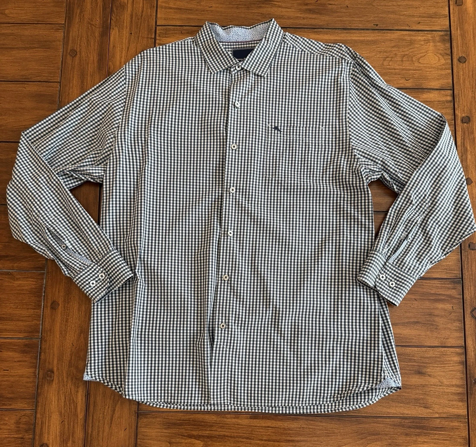 Tommy Bahama Paradise Pima Gingham Shirt Mens XL Navy White Peru