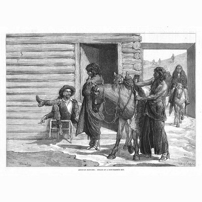 INDIANER INDIANER in einem Versteck Händlerhütte - antiker Druck 1876