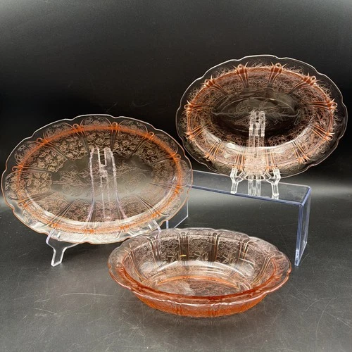 Pink Depression Glass Cherry Blossom Platter & Serving Bowls