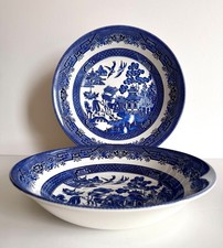 2 x Churchill England Blue Willow Large Serving / Salad Bowls  - 22.5cm Diameter