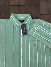 NWT Polo Ralph Lauren Mens Button Down Green Striped Oxford Size M Flesh Pony