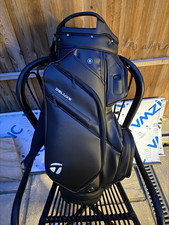 TaylorMade Deluxe 14-Way Black Faux Leather Cart Golf Bag with leather rain good