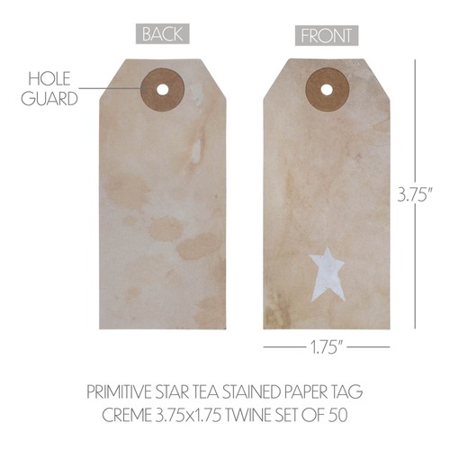 Primitive Star Tea Stained Paper Tag Creme 3.75x1.75 w/ Twine Set of 50 - Picture 4 of 6